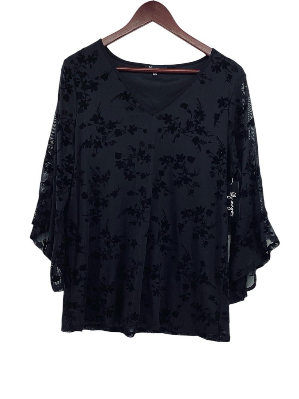 🐵 Lily Morgan Black Floral Velvet V-Neck Tunic, Size XL